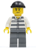 LEGO cty0200 Police - Jail Prisoner 50380 Prison Stripes, Dark Bluish Gray Legs, Black Knit Cap, Smirk and Stubble Beard